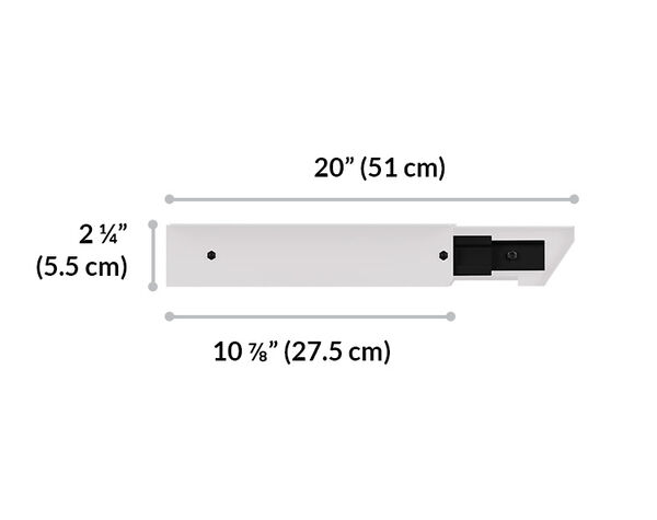 side view of vari desk drawer is 2 and a quarter inches tall and total wide of 11 and a quarter inches