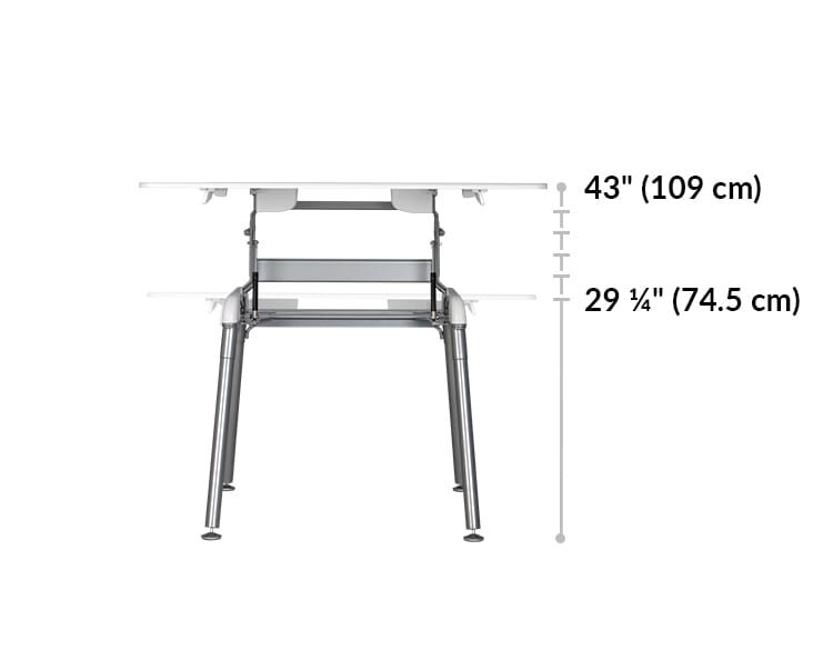height settings range between 29 and a quarter inches and 43 inches off the ground.