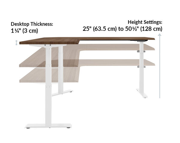 the max height for the l shape electric standing desk eighty by eighty is fifty and a half inches 