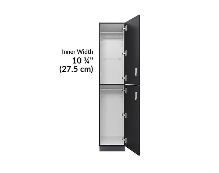 two tier locker is 10 and three quarter inches wide