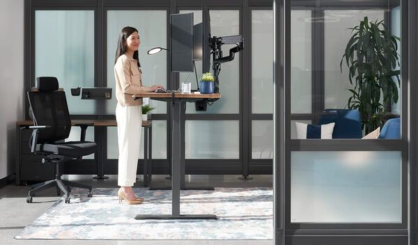 woman standing and working in a private office