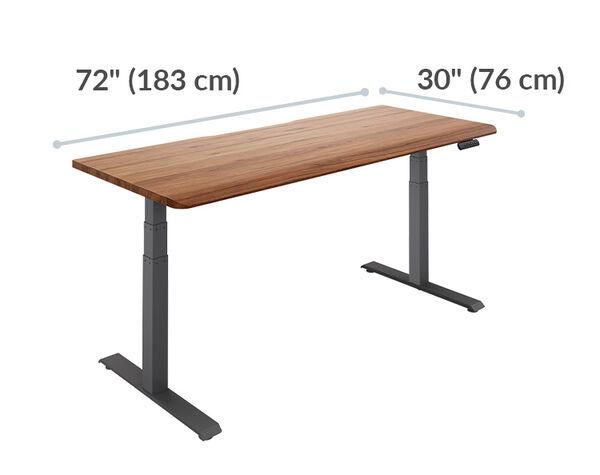 Electric Standing Desk 72x30 Walnut is 72 inches wide and 30 inches deep