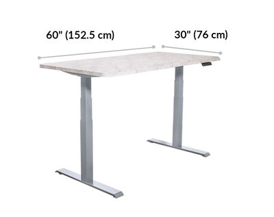 Electric Standing Desk ComfortEdge™ 60x30 Marble with Silver Legs is 60 inches wide and 30 inches deep