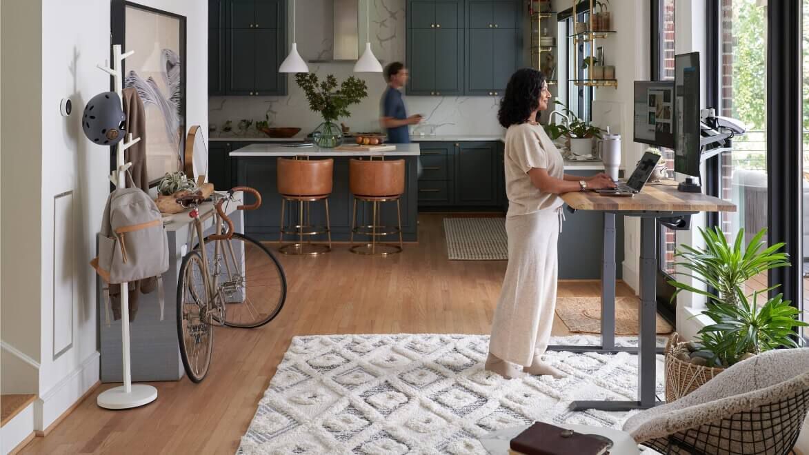 Heighten your hustle. Work elevated with Vari ComfortEdge Electric Standing Desks