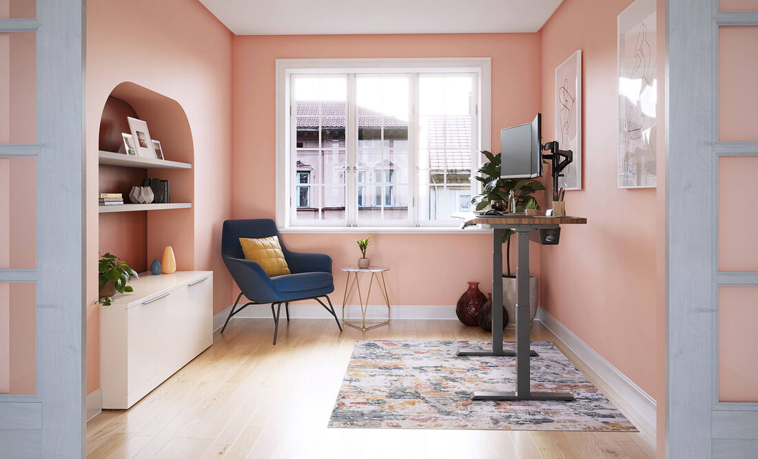 ergo electric standing desk in a home office setting