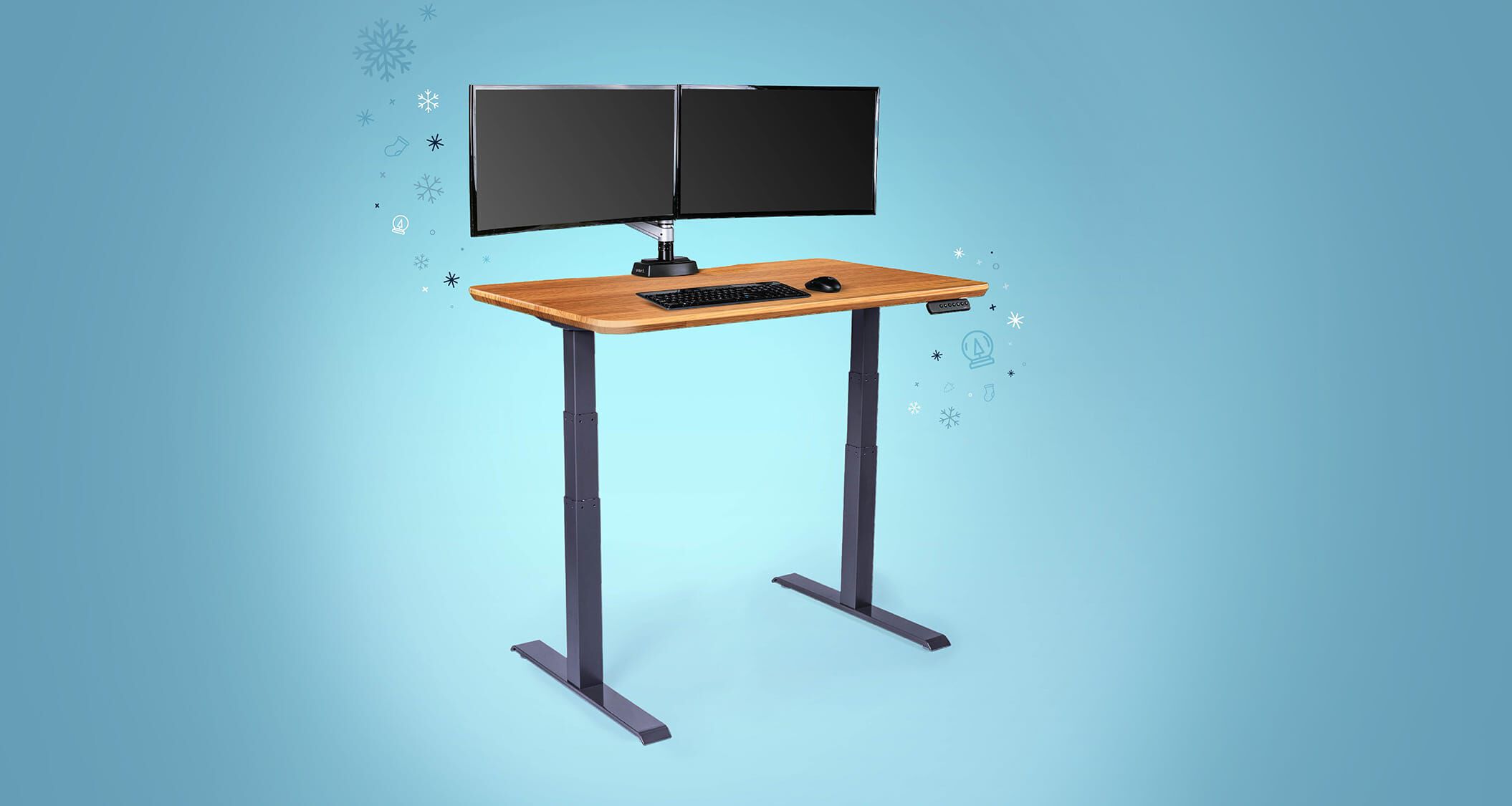 Electric Standing Desk on blue background