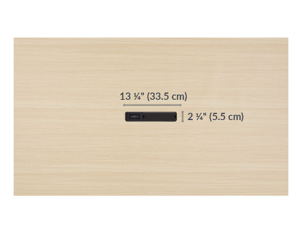 the standing conference table features a center grommet that has a length of 13 1/4 inches long and width of 2 1/4