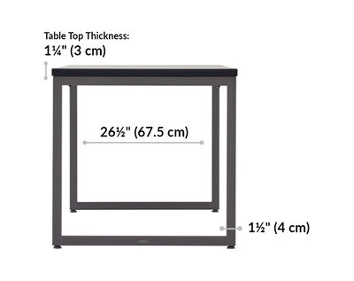 black table 60x30 is 26 and a half inches deep. Table top is 1 and quarter inches thick