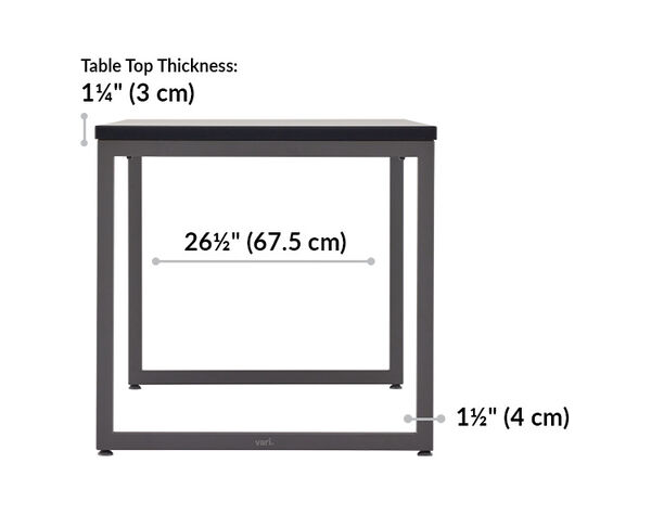 black table 60x30 is 26 and a half inches deep. Table top is 1 and quarter inches thick 