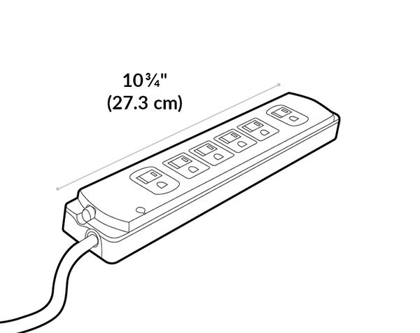 vari power strip ten for has an outlet section that is ten and three quarter inches