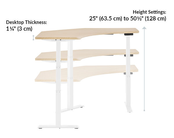 command center electric standing desk has a max desk height of fifty and half inches