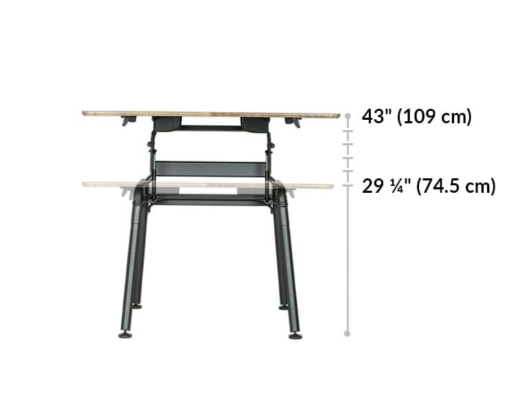 height settings range between 29 and a quarter inches and 43 inches off the ground.