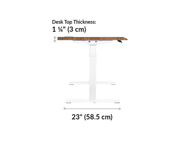 The base of the ergo electric Standing Desk 54x26 Light walnut is twenty three inches deep