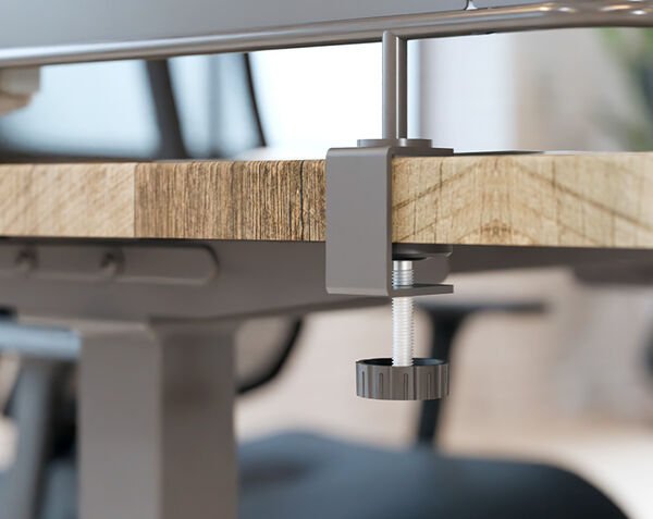 close up view of corner accessory panel desk clamp