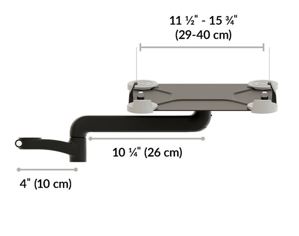 laptop holder can fit a a laptop up to fifteen and three quarter inches wide