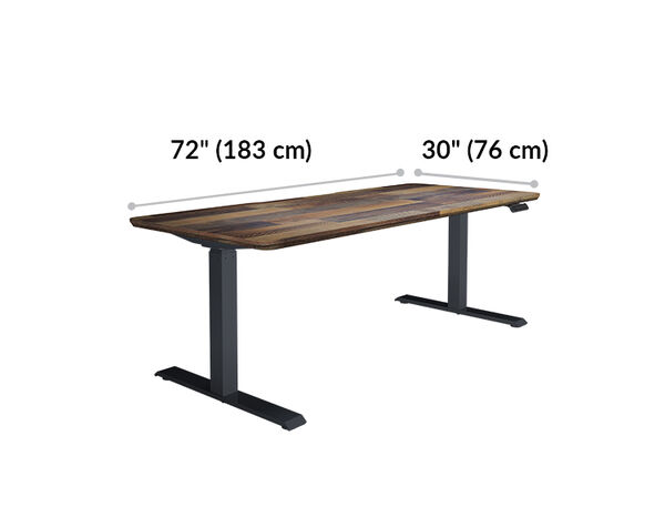 Electric Standing Desk 60x30 Reclaimed Wood is 72 inches wide and 30 inches deep