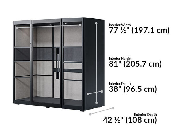 interior width seventy seven and a half inches interior height eighty one inches interior depth thirty eight inches exterior depth forty two and a half inches