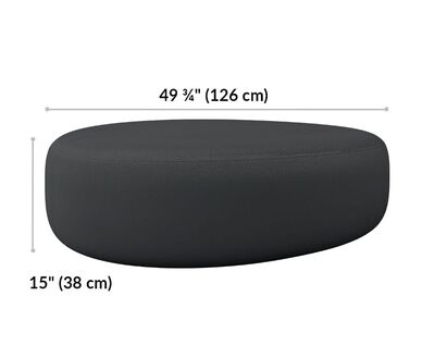 large ottoman height is 15 inches and length is 49 and 3 quarter inches