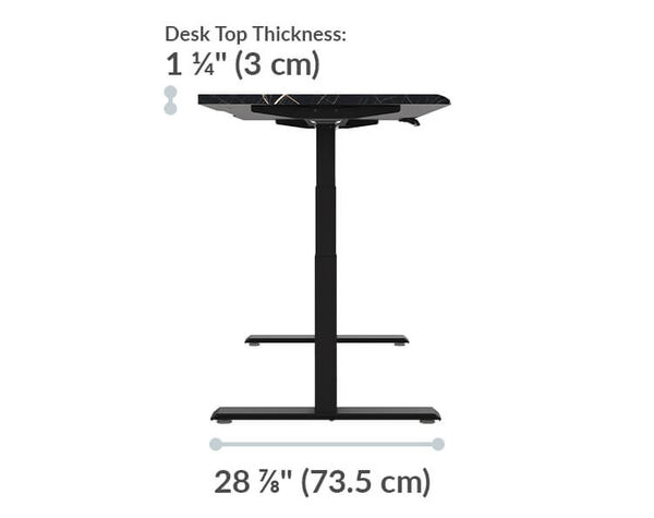The base of the electric standing desk comfortedge sixty by thirty black marble is 28.88 inches deep
