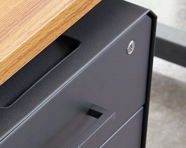 beveled corner of cabinet with sleek edges