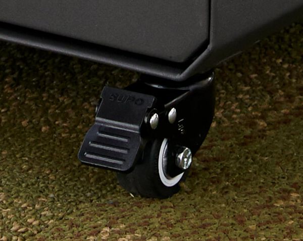 closeup of roll-and-lock casters
