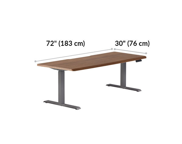 Electric Standing Desk 72x30 Walnut is 72 inches wide and 30 inches deep