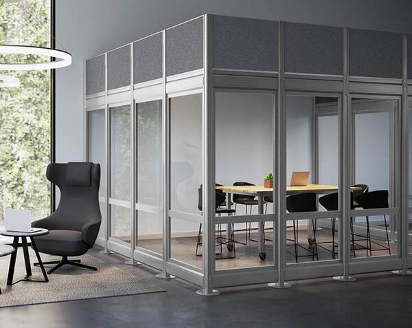 slate felt extension panels on quickflex walls to create private conference room