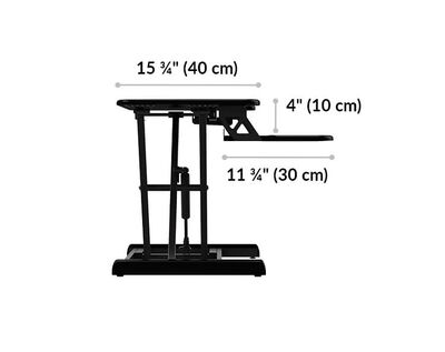 full extended, The Essential Vertical Lift 30 has a 4 inch gap from the top desk to the keyboard tray.