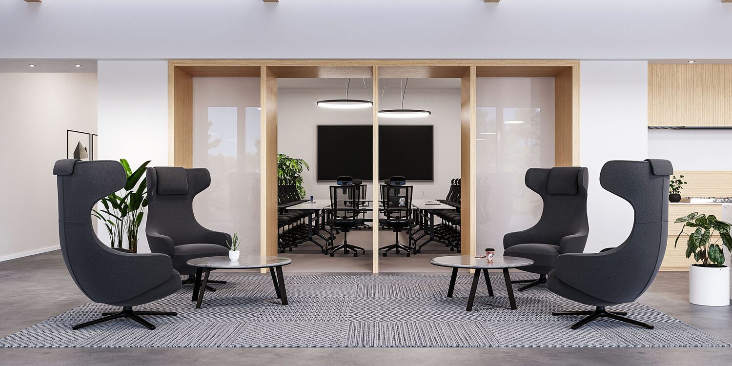 lounge seating in front of a meeting room