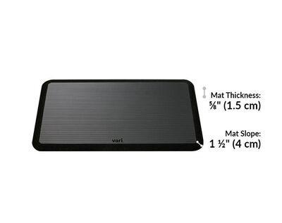 standing mat 34 by 20 is five eighths inches thick and has a slope of 1 and a half inches