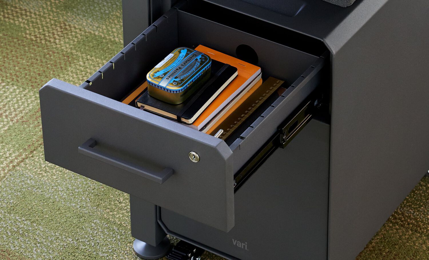 vari slim storgae seat with drawer open