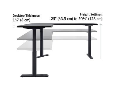 The L-Shape Electric Standing Desk black is 25 inches to 50 and a half inches tall