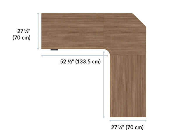 The L-Shape Electric Standing Desk walnut is 25 inches to 50 and a half inches tall