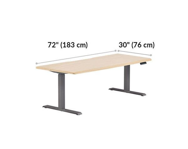 Electric Standing Desk 60x30 Light Wood is 72 inches wide and 30 inches deep