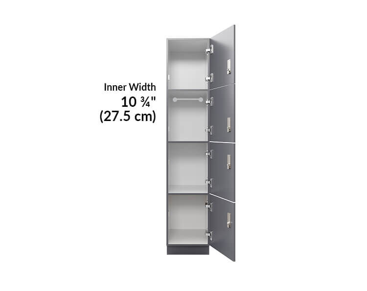 four tier locker is 10 and three quarter inches wide