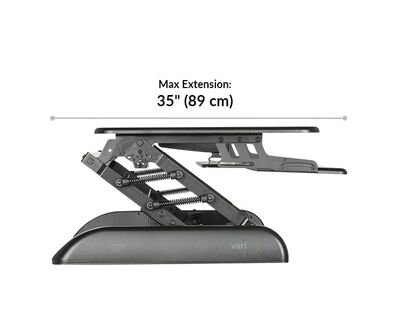 Varidesk Cube Plus 40 max length extension 35 inches or 89 centimeters.