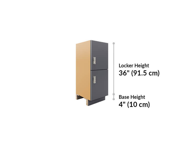 low locker is 36 inches tall and base is 4 inches tall
