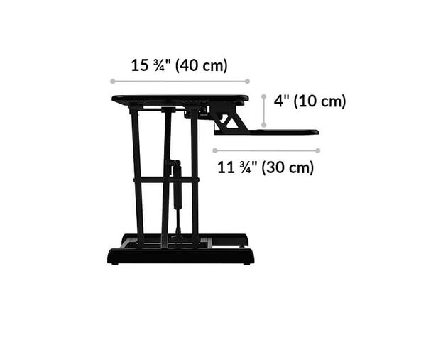 full extended, The Essential Vertical Lift 30 has a 4 inch gap from the top desk to the keyboard tray.