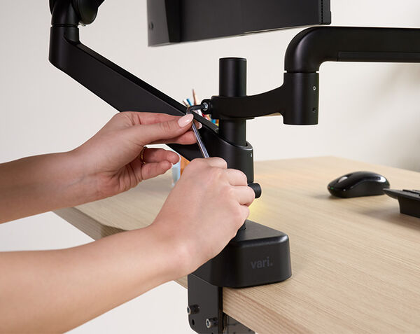 monitor bracket seen from back, bolted into montior with hand-turned screws