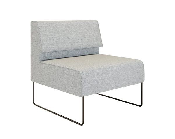 angled view of armless seat in light grey