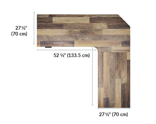 The L-Shape Electric Standing Desk Light Wood is 25 to 50 and a half inches high