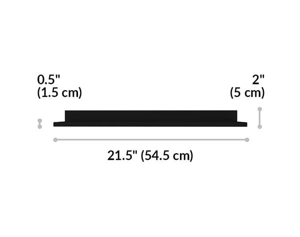 quickflex cube top shelf is twenty one and a half inches wide and two inches tall