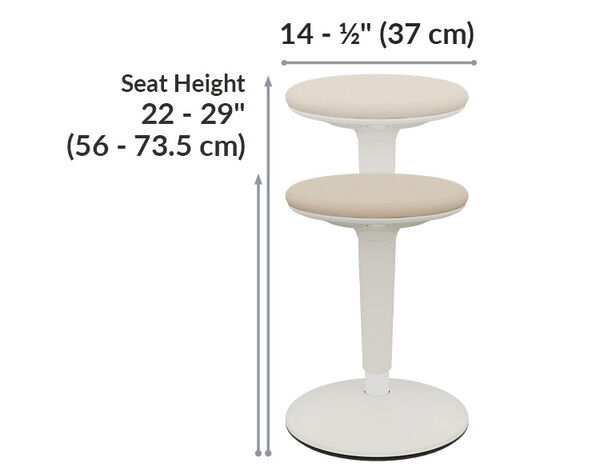 the seat cushion on the balance stool has a diameter of fourteen and a half inches