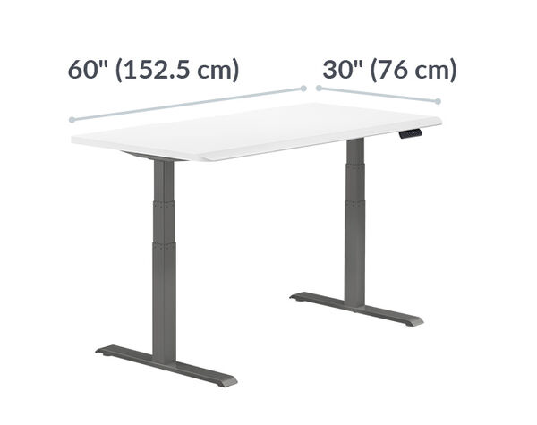 Electric Standing Desk ComfortEdge™ 60x30 White with Slate Legs is 60 inches wide and 30 inches deep