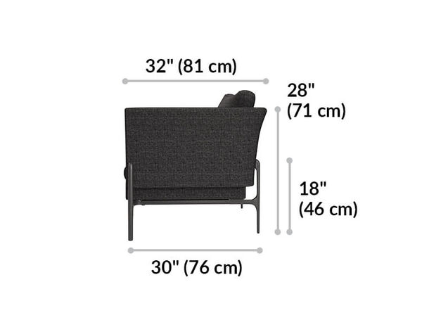 contemporary chair is 32 inches deep and 28 inches tall