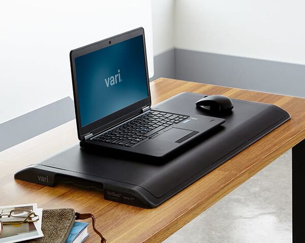 seen lowered on desk with laptop on top