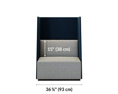 High Back Sofa is 36 and 5 eighths inches wide and backrest height is 15 inches
