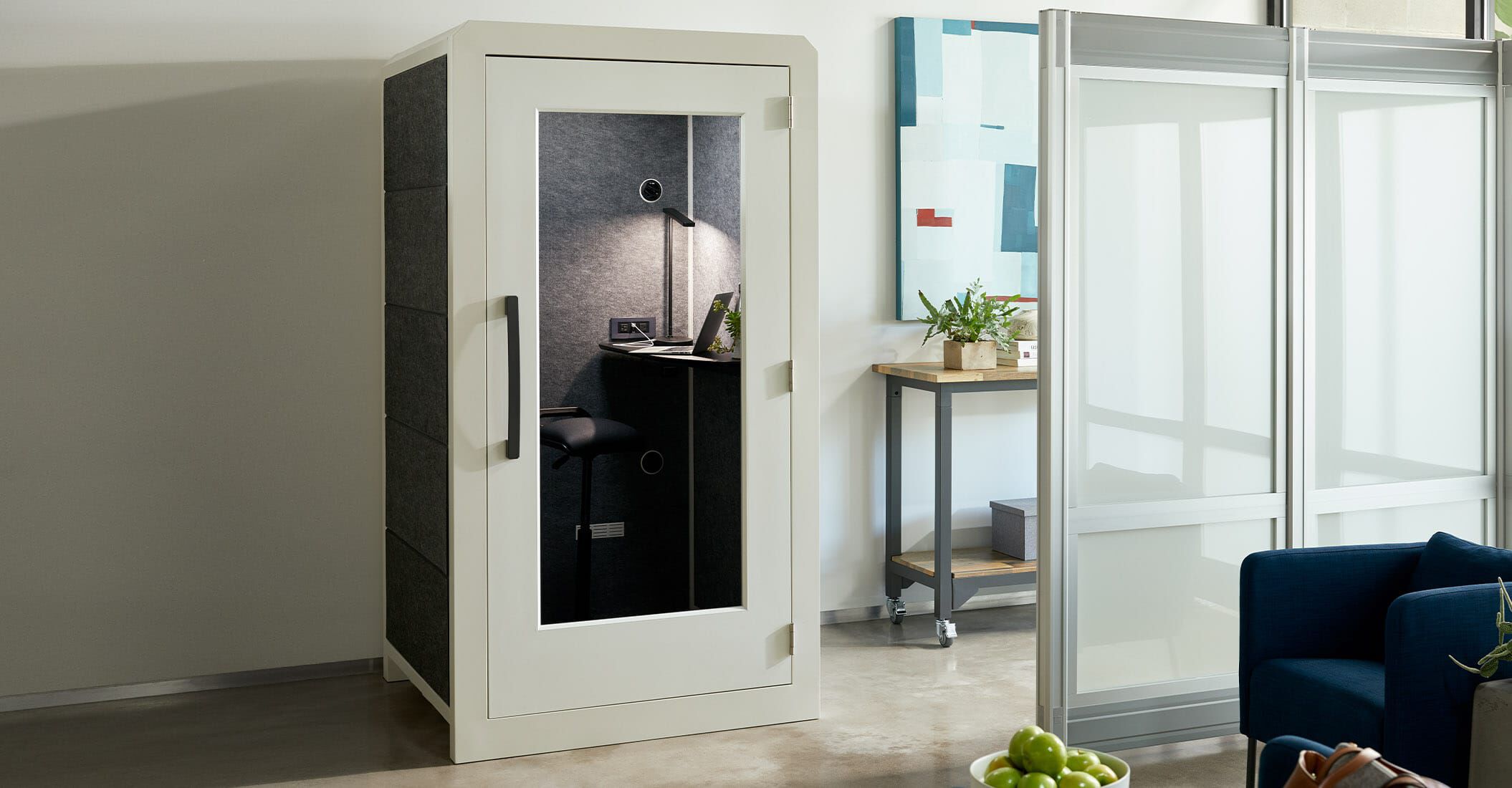 vari privacy booth in office setting with door closed