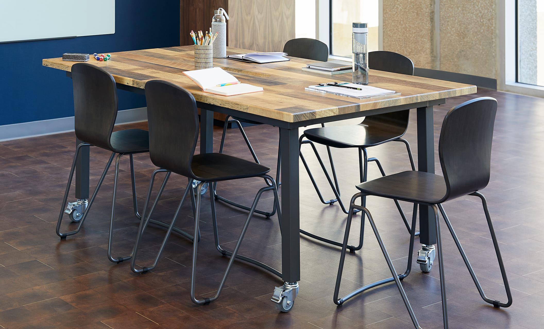 Vari Conference Table for Meetings on Wheels Industrial Meeting Table for Up to Six People Black ADA Compliant and Commercial-Grade Office Furniture - Roll-and-Lock Casters 