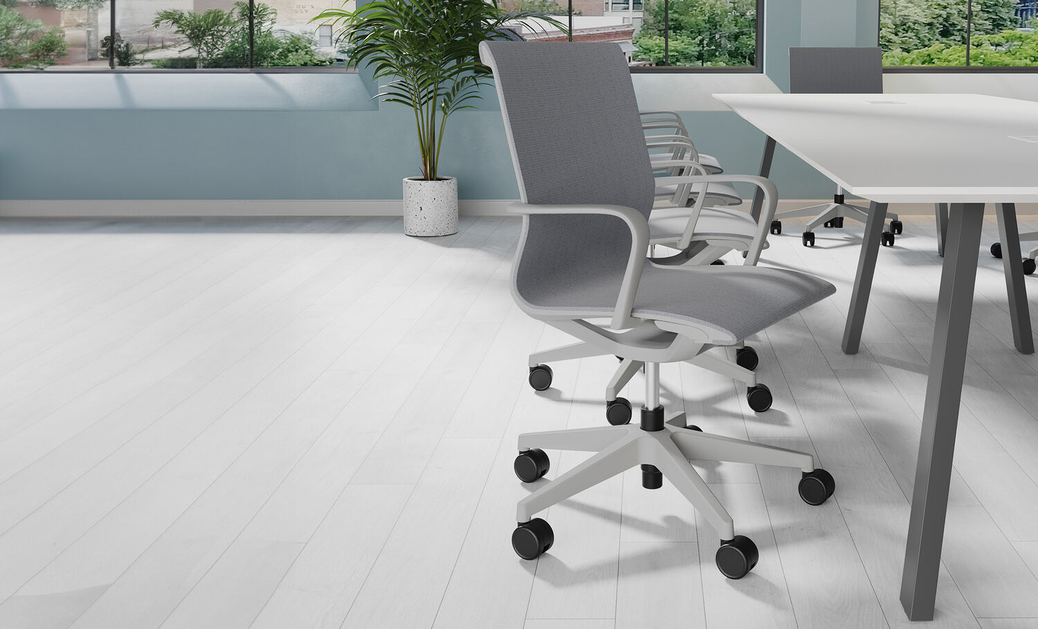 office setting with grey studio chair 